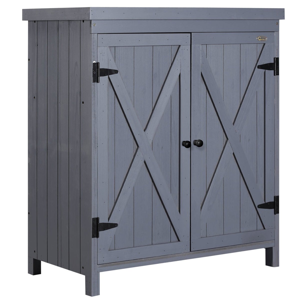 Garden Storage Cabinet, Outdoor Tool Shed with Galvanized Top and Two Shelves