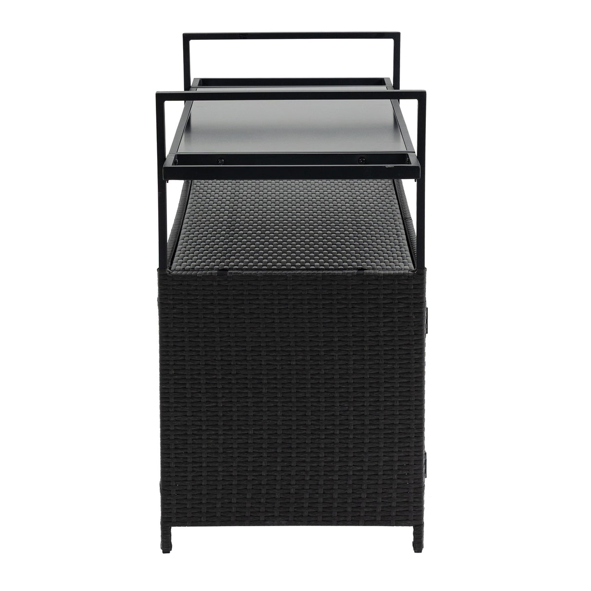 Outdoor Wicker Bar Cart with Glass Top and Wheels