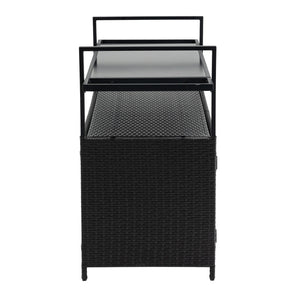Outdoor Wicker Bar Cart with Glass Top and Wheels