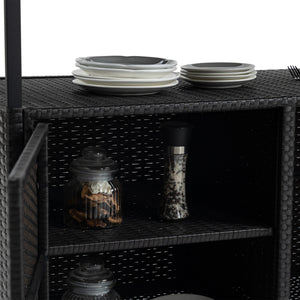 Outdoor Wicker Bar Cart with Glass Top and Wheels