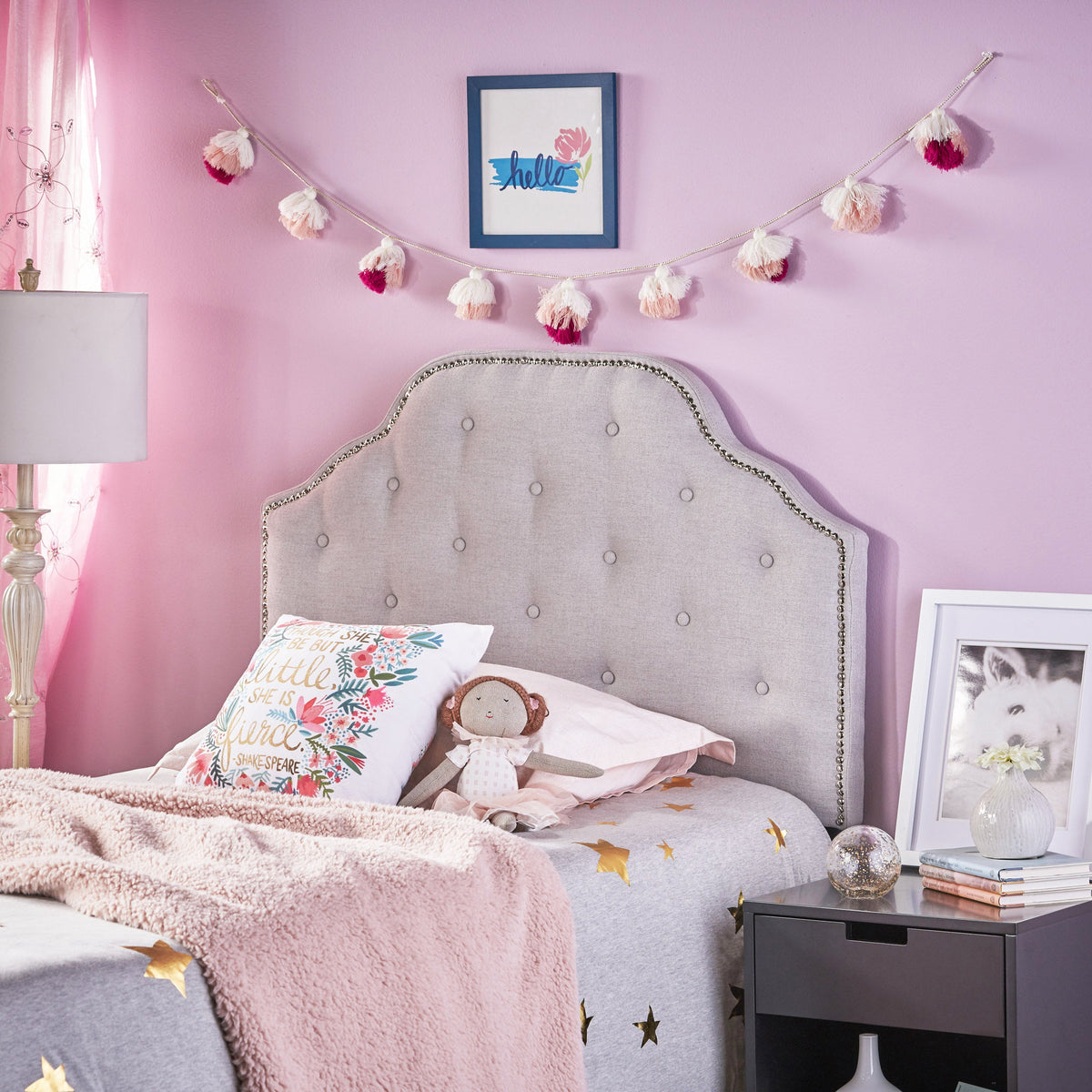 Tufted Upholstered Twin Headboard with Durable Metal Legs