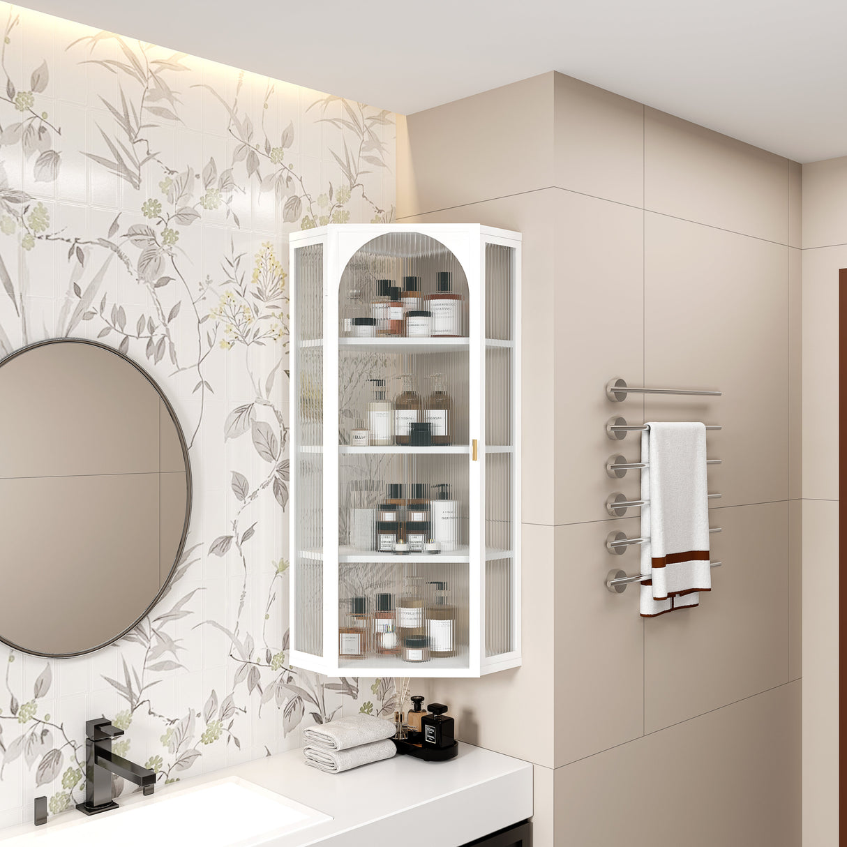 Glass Door Wall Mounted Corner Cabinet
