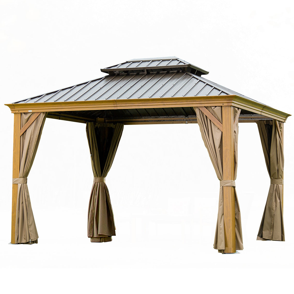 12'x14' Hardtop Gazebo, Wooden Coated Aluminum Frame Canopy