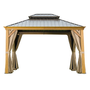 10'x12' Hardtop Gazebo with Wooden Coated Aluminum Frame and Double Steel Roof