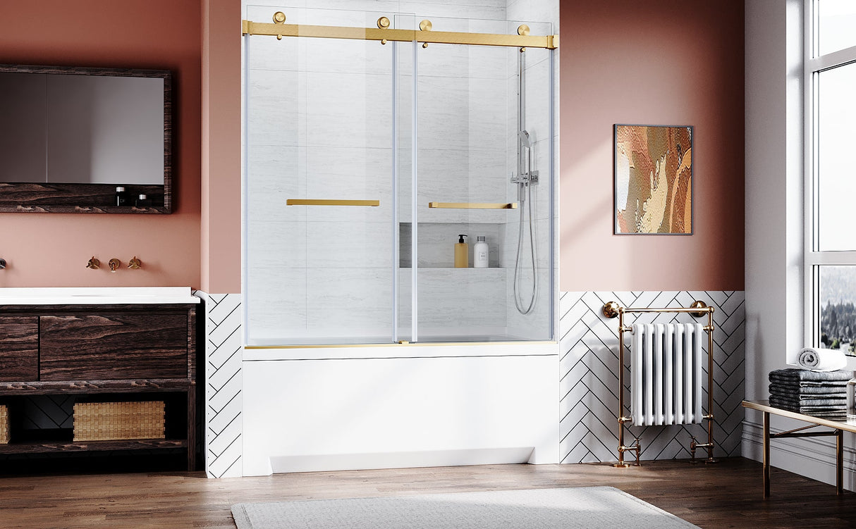 Brushed Gold Frameless Bathtub Door