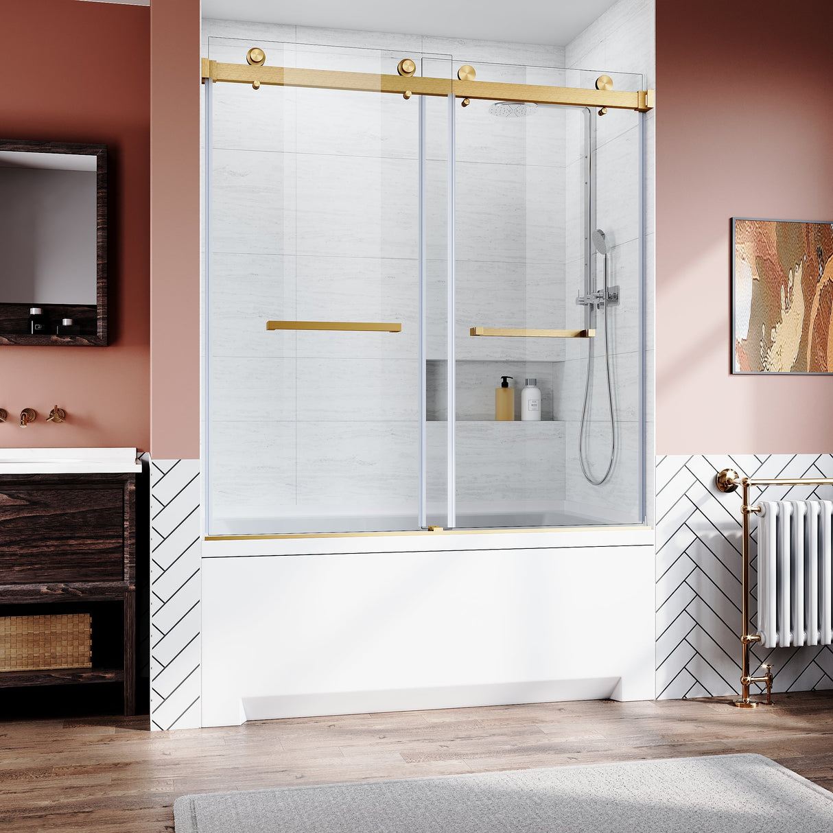 Brushed Gold Frameless Bathtub Door