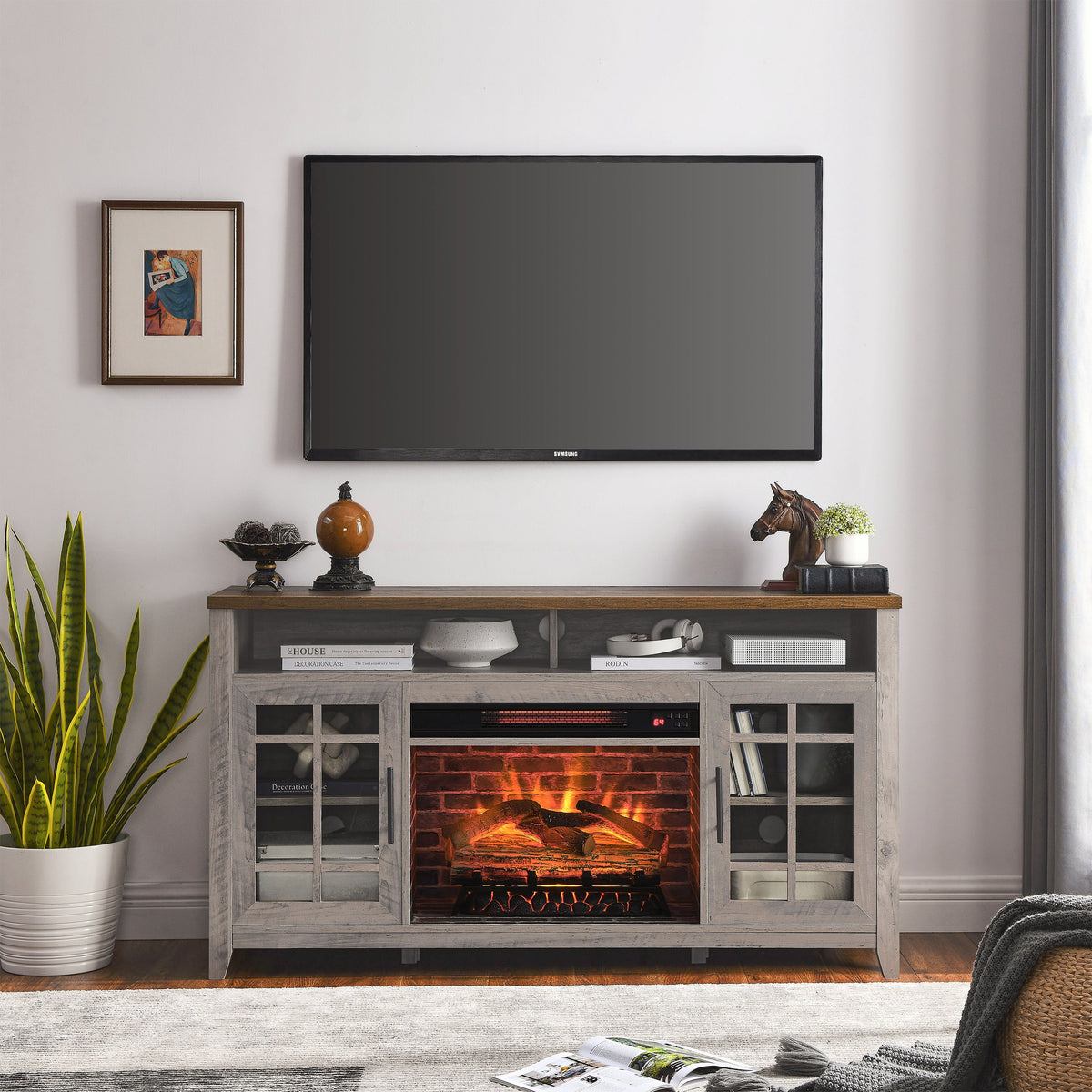 55 Inch TV Media Stand with Electric Fireplace