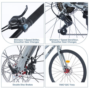 7 Speed Hybrid Bike Disc Brake 700C Road Bike for Men & Women