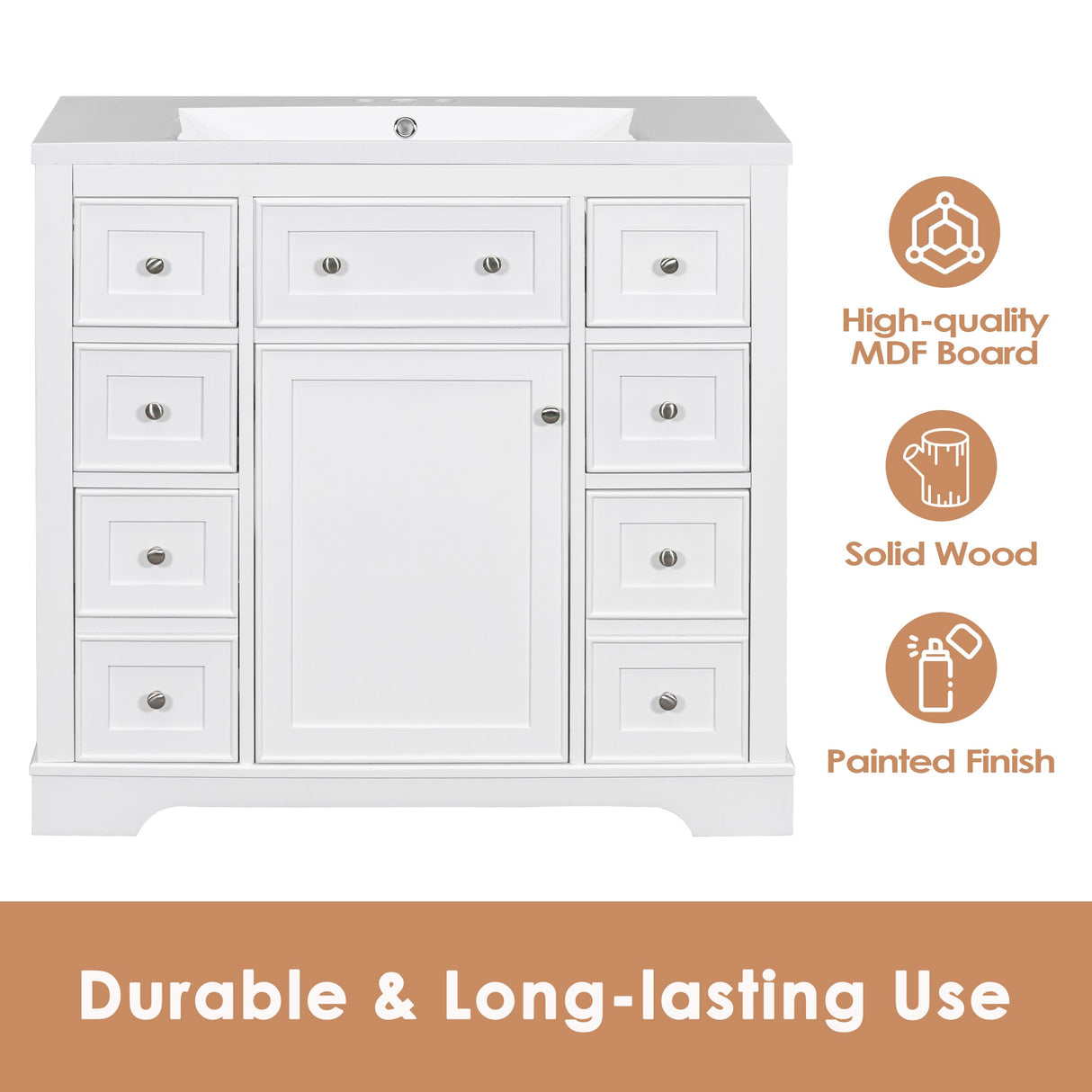36" Bathroom Vanity without Sink, Cabinet Base Only