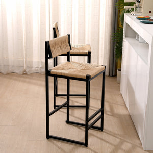 Honey Bar Stools Set of 2 - Paper Rope Weave Dining Chairs