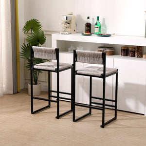 Gray Set of 2 Hand Weave Bar Stools with Back