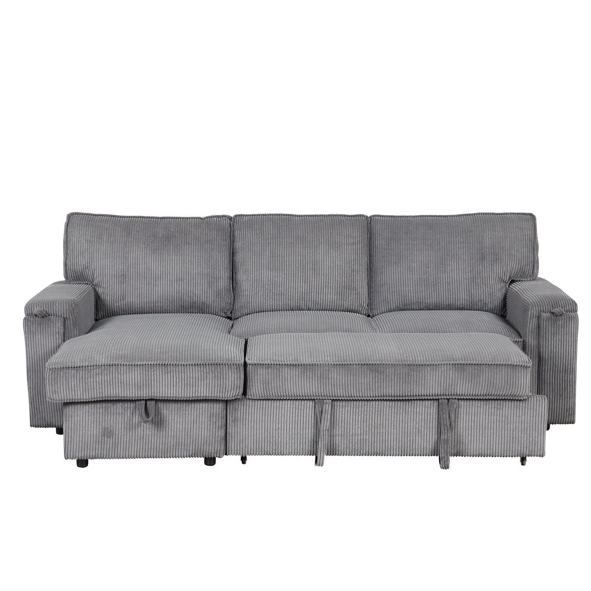 U_STYLE Upholstery Sleeper Sectional Sofa with Storage Bags