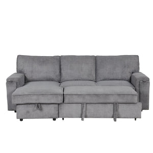 U_STYLE Upholstery Sleeper Sectional Sofa with Storage Bags