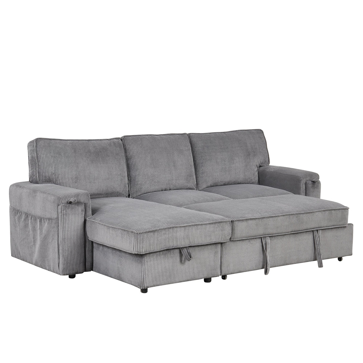 U_STYLE Upholstery Sleeper Sectional Sofa with Storage Bags