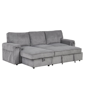 U_STYLE Upholstery Sleeper Sectional Sofa with Storage Bags