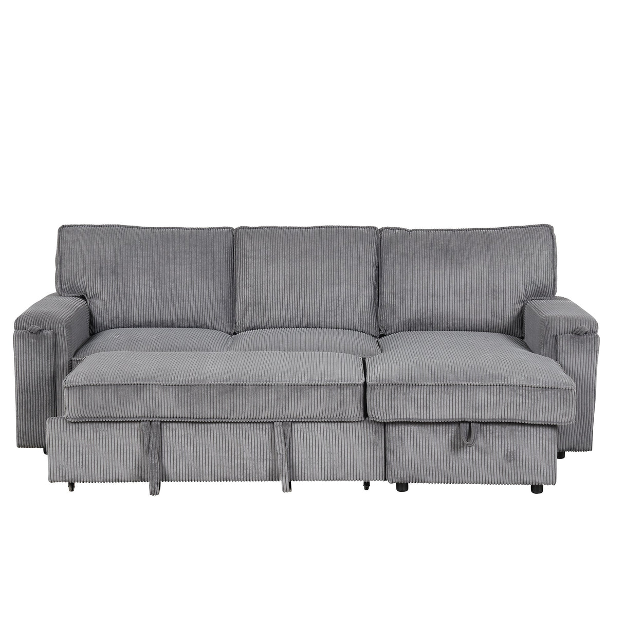 U_STYLE Upholstery Sleeper Sectional Sofa with Storage Bags
