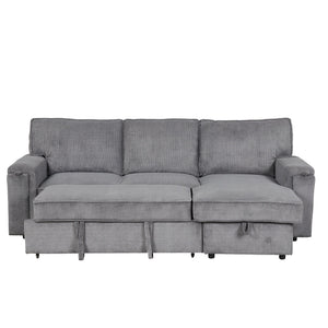 U_STYLE Upholstery Sleeper Sectional Sofa with Storage Bags