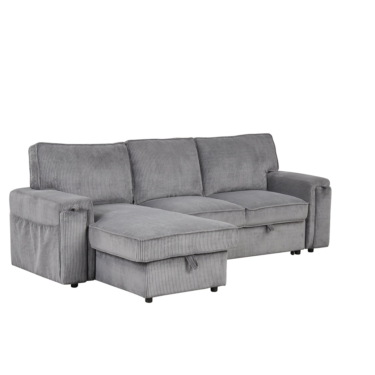 U_STYLE Upholstery Sleeper Sectional Sofa with Storage Bags