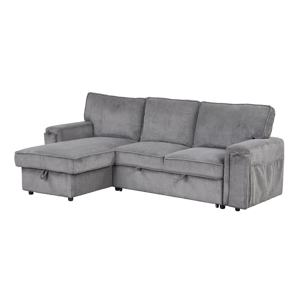 U_STYLE Upholstery Sleeper Sectional Sofa with Storage Bags
