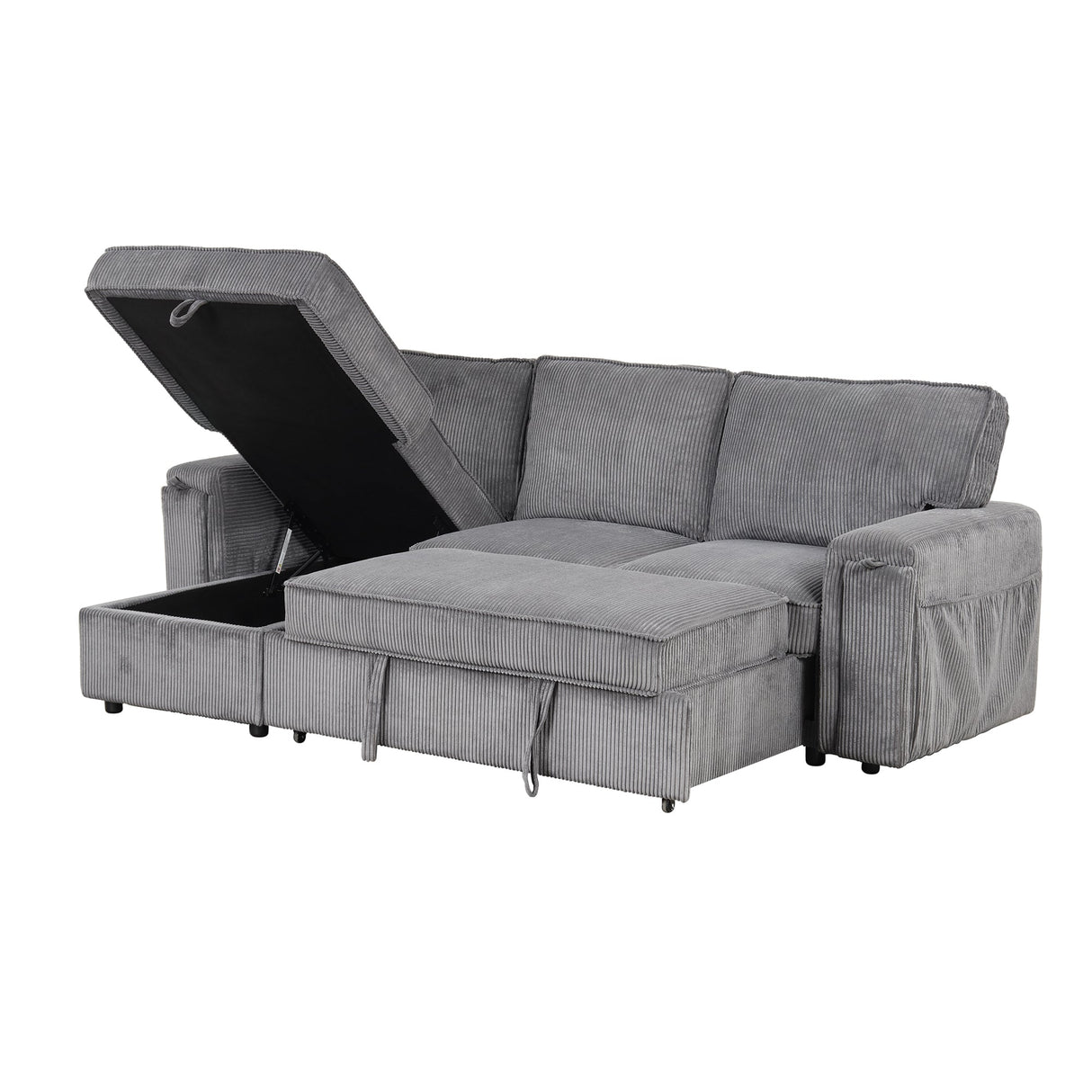 U_STYLE Upholstery Sleeper Sectional Sofa with Storage Bags