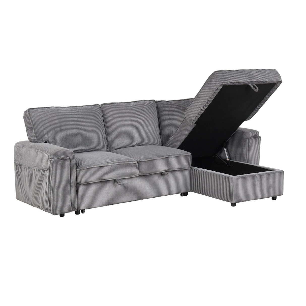 U_STYLE Upholstery Sleeper Sectional Sofa with Storage Bags