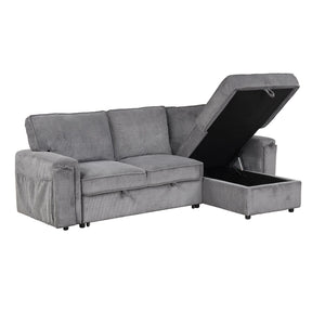 U_STYLE Upholstery Sleeper Sectional Sofa with Storage Bags