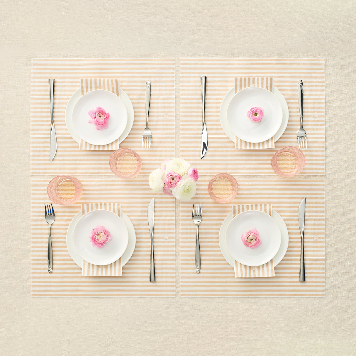 Tonal Striped Disposable Napkin Set in Beige, 100 Pieces