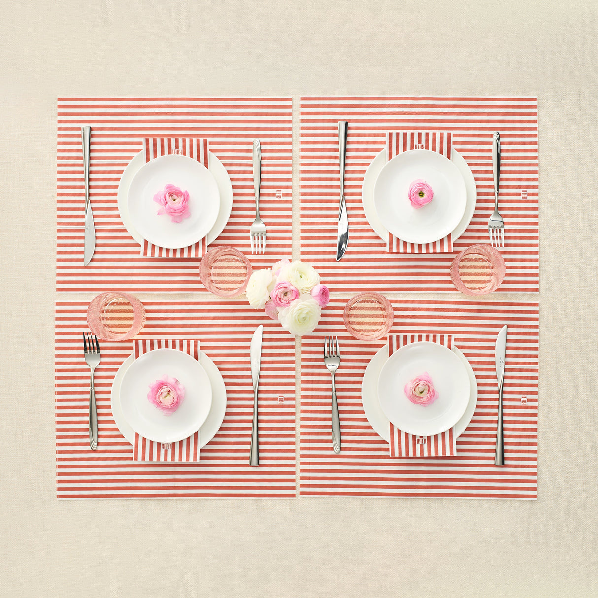 Tonal Striped Disposable Napkin Set in Red, 100 Pieces
