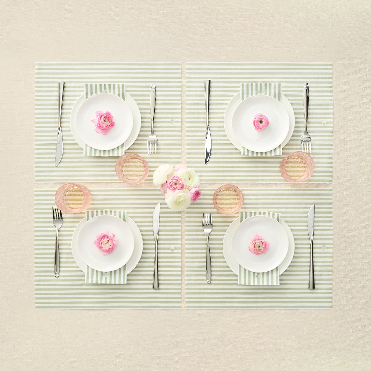 Tonal Striped Disposable Napkin Set in Green, 100 Pieces