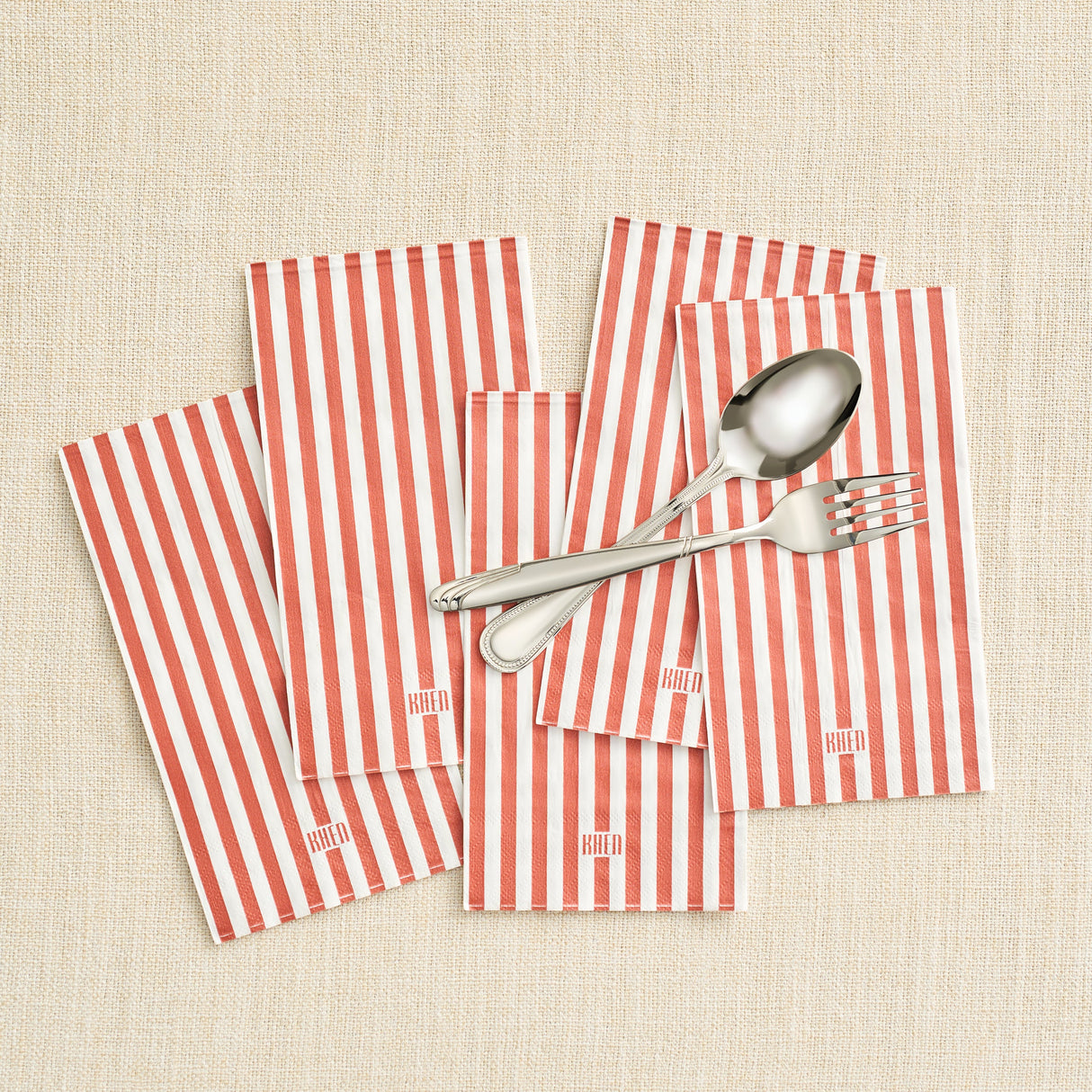 Tonal Striped Disposable Napkin Set in Red, 100 Pieces
