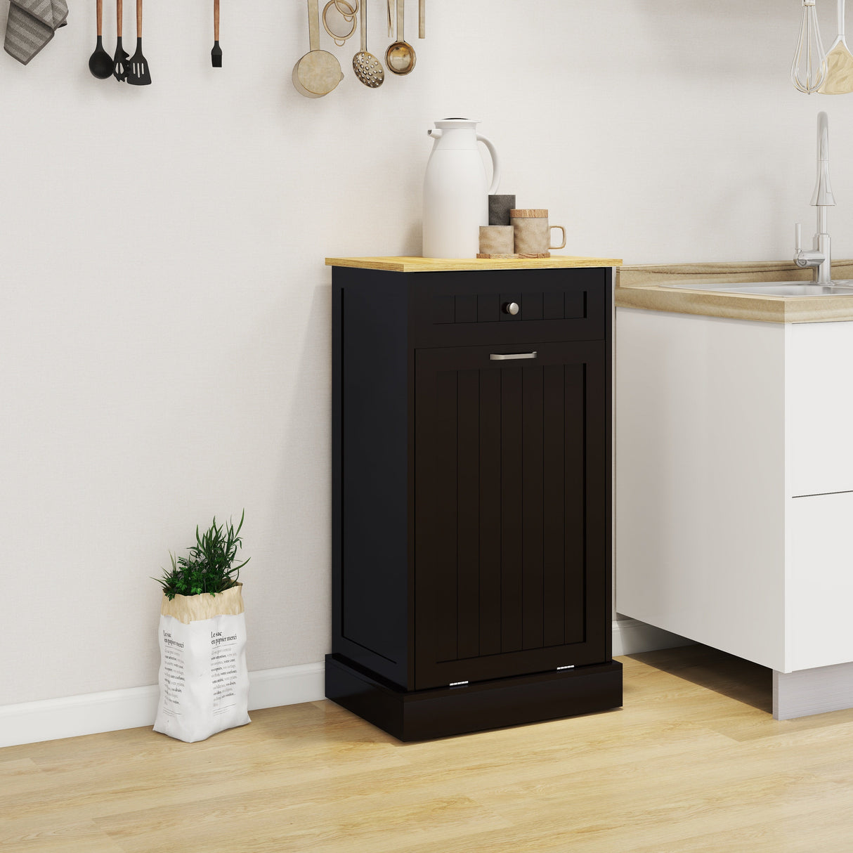 Tilt-Out Trash Cabinet with One Drawer in Black