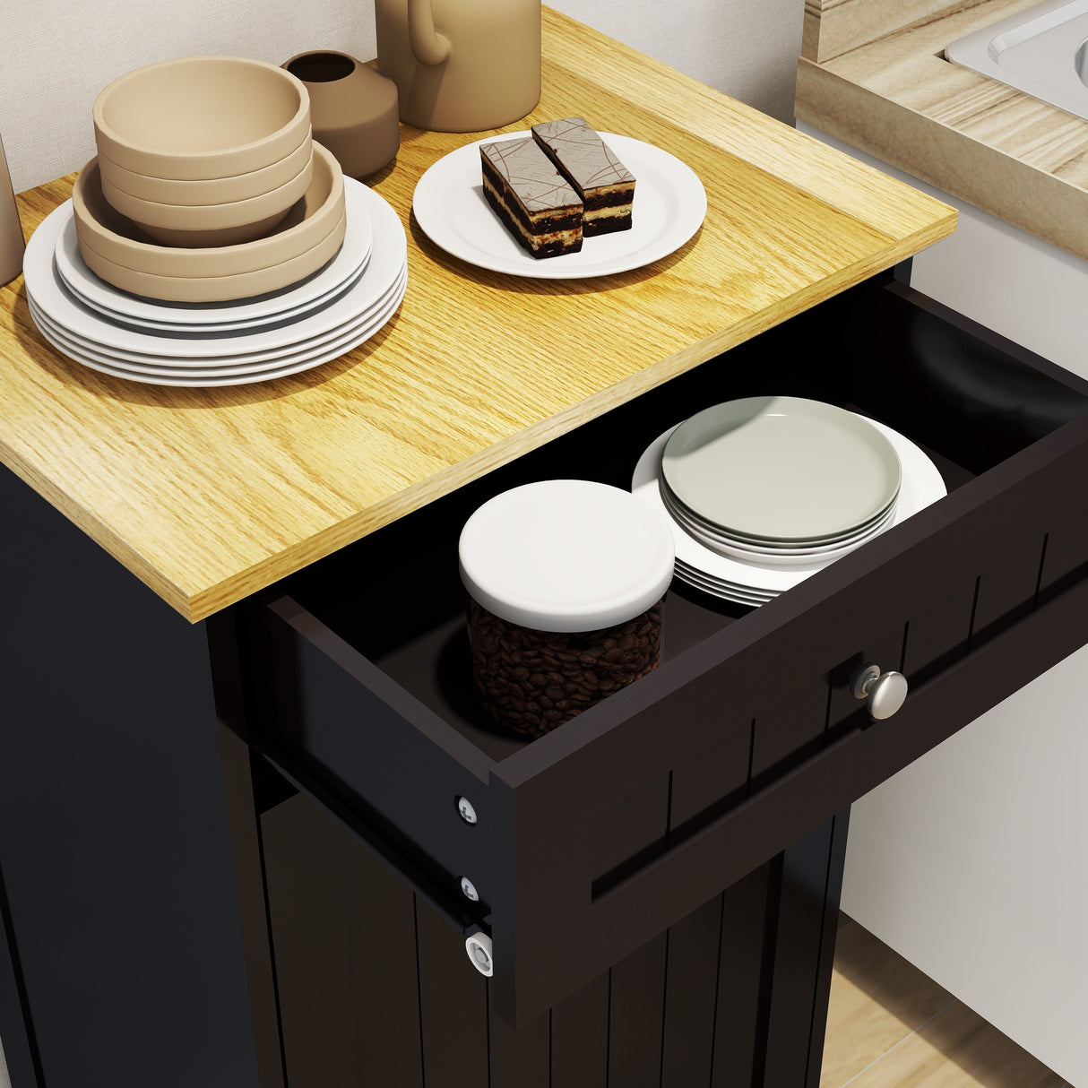 Tilt-Out Trash Cabinet with One Drawer in Black