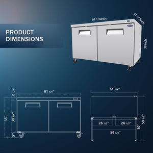 ORIKOOL 60" Commercial Under Counter Freezer