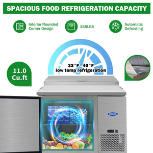 Orikool 44 Inch Commercial Pizza Prep Table with Refrigerator