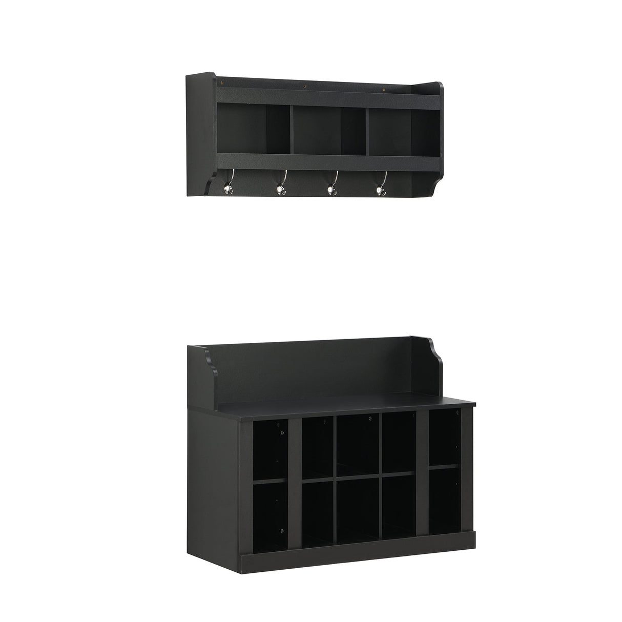 ON-TREND Shoe Storage Bench with Shelves and Hooks