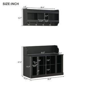 ON-TREND Shoe Storage Bench with Shelves and Hooks