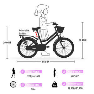 Girls Bike with Basket for Ages 7-10 Years - 20 Inch Wheels