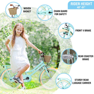 Girls Bike with Basket for 7-10 Years Old Kids - 20 Inch Wheel