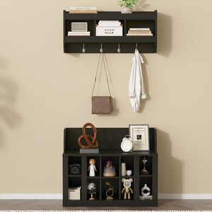 ON-TREND Shoe Storage Bench with Shelves and Hooks