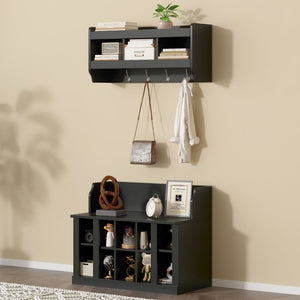 ON-TREND Shoe Storage Bench with Shelves and Hooks
