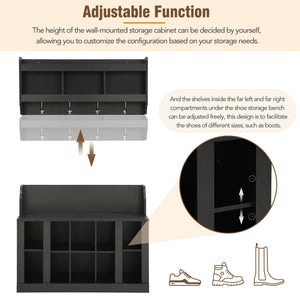 ON-TREND Shoe Storage Bench with Shelves and Hooks