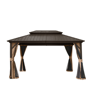 10' x 12' Hardtop Gazebo with Galvanized Steel Double Roof, Curtains, and Netting