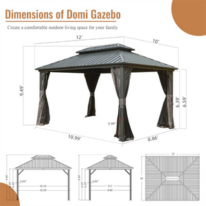 10' x 12' Hardtop Aluminum Gazebo with Double Roof - Gray