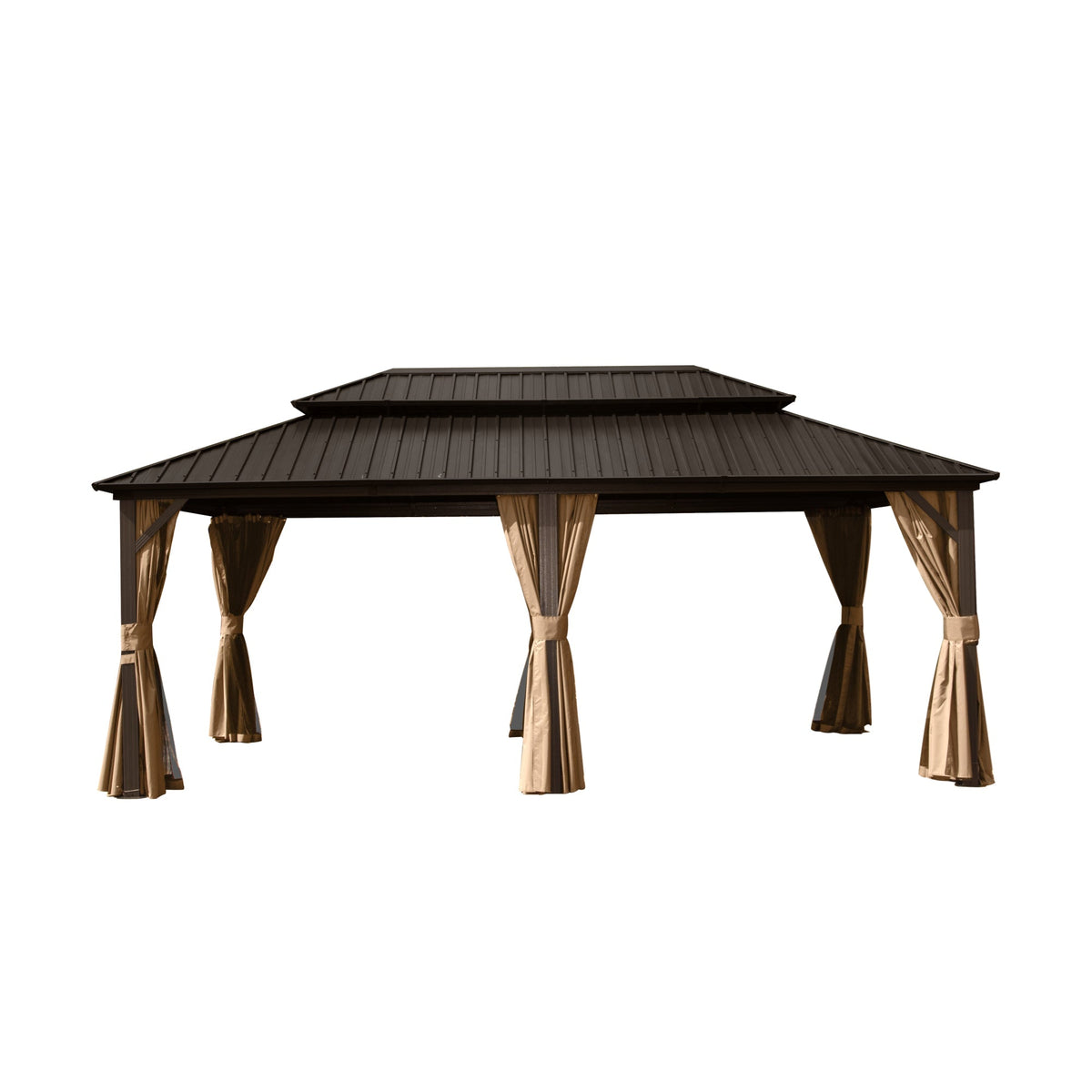12' x 20' Hardtop Gazebo with Galvanized Steel Double Roof Canopy - Brown