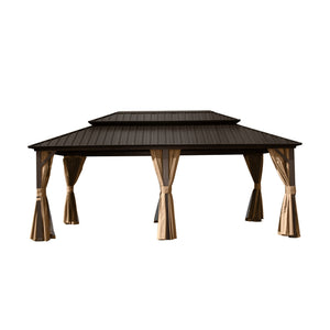 12' x 20' Hardtop Gazebo with Galvanized Steel Double Roof Canopy - Brown