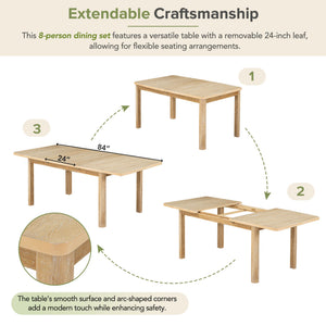 TOPMAX Rustic Extendable 84inch Dining Table Set