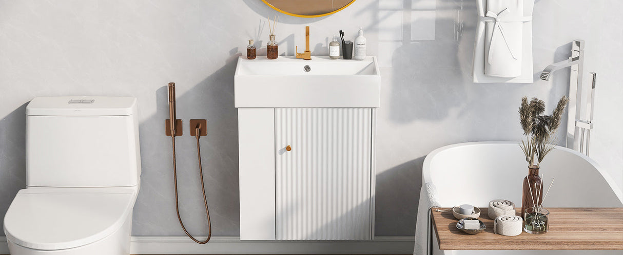 21.6-Inch Modern Floating Bathroom Vanity with Ceramic Basin