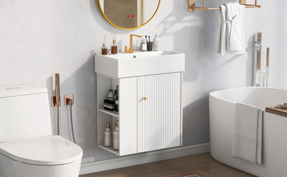 21.6-Inch Modern Floating Bathroom Vanity with Ceramic Basin