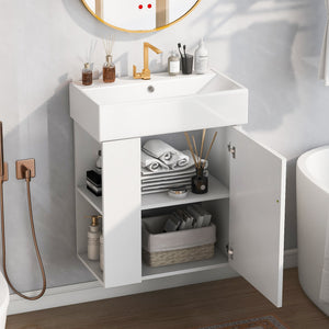 21.6-Inch Modern Floating Bathroom Vanity with Ceramic Basin