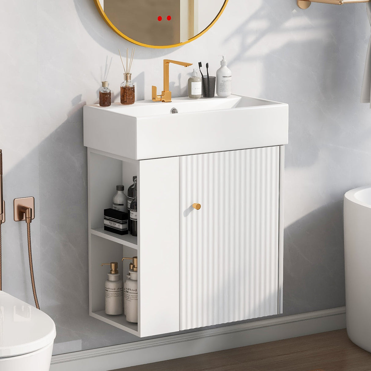 21.6-Inch Modern Floating Bathroom Vanity with Ceramic Basin